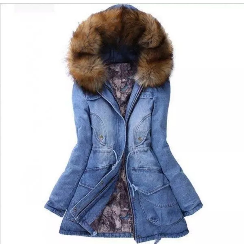 Casual Winter hooded thick denim jacket